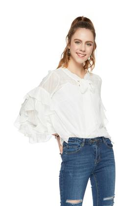 LNNNS 荷叶边饰半透明系带上衣 6378