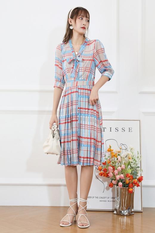 SUMMER & SAGE 系带领结打褶连衣裙 7066 商品图3
