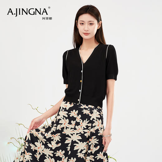 【商场同款】阿菁娜小香风撞色v领针织衫A28X318005 商品图4