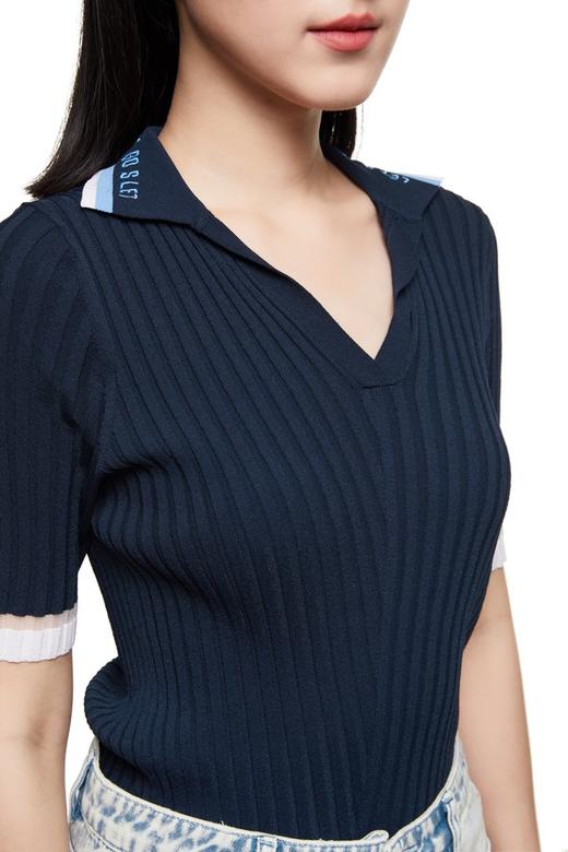 玛丝菲尔·素 拼色V领修身上衣 9001 商品图3