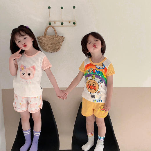 【ins！儿童家居服】2023夏新款男女童短袖短裤两件套儿童韩系套装宝宝纯棉圆领上衣 商品图2