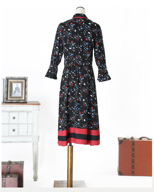 【双11亏本清，不退换】 CAIXUAN采轩蝴蝶结绑带喇叭袖连衣裙C035193B01 商品图4