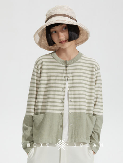 PETIT SCHAN小闪 CLO#255 millefoglie 千层派 棉麻混纺条纹圆领针织开衫/空调衫 商品图0