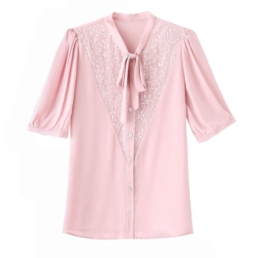 新款V领蝴蝶结飘带亮片衬衣气质百搭上衣KQL-B46N5896 商品图4