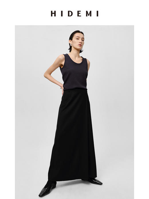 HIDEMI 自然棉系列高密竖条针织U型领背心 米白色/蓝灰色 商品图5