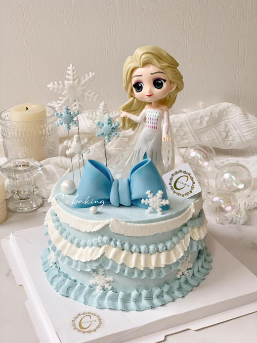 迪士尼 冰雪奇缘 艾莎ELSA场景G款 忌廉蛋糕【半翻糖蛋糕需提前2天预订】（默认自提，收费配送请联系客服） 商品图0