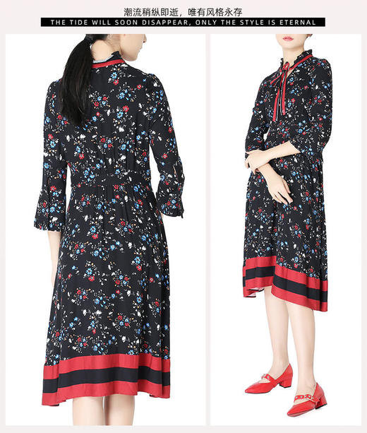 【双11亏本清，不退换】 CAIXUAN采轩蝴蝶结绑带喇叭袖连衣裙C035193B01 商品图2