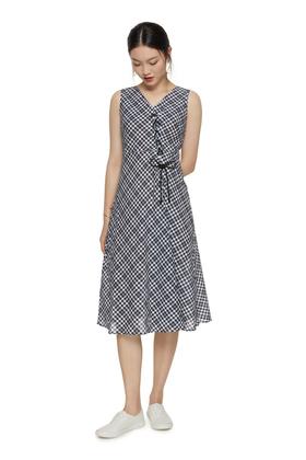 SUMMER & SAGE 绑带设计无袖格纹连衣裙 7045