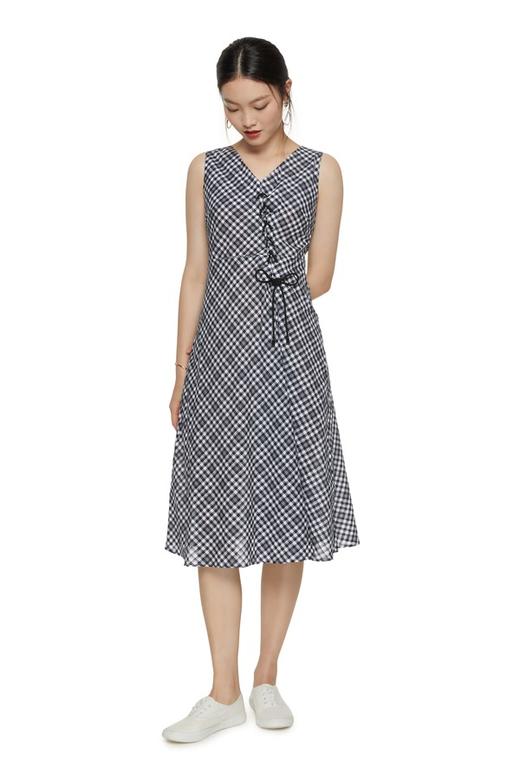 SUMMER & SAGE 绑带设计无袖格纹连衣裙 7045 商品图0