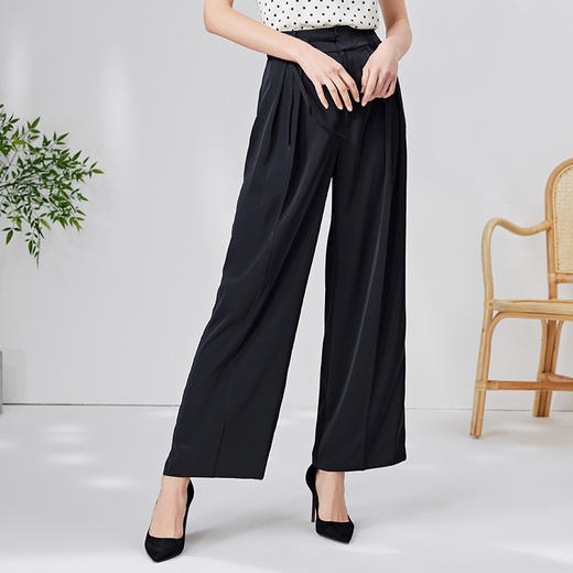 EITIE爱特爱系带高腰直筒阔腿休闲裤黑色通勤大气显瘦夏季新款B05104 商品图2