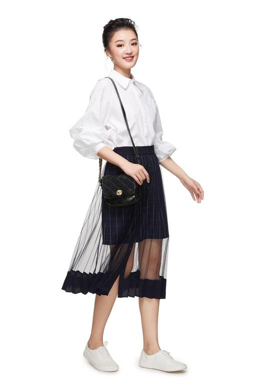 Betu百图 透视网纱双层式格纹半身裙 8924 商品图1