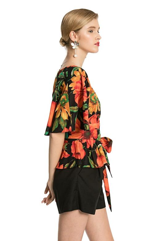 MIGAINO曼娅奴 热带印花束腰上衣 2986 商品图1