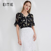 EITIE爱特爱复古法式优雅印花V领直筒短袖雪纺上衣显瘦夏季新款B13126 商品缩略图0