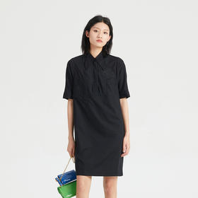 谜底2023夏新款恐龙剪影绣花H型宽松短袖连衣裙文艺小众235ML6048