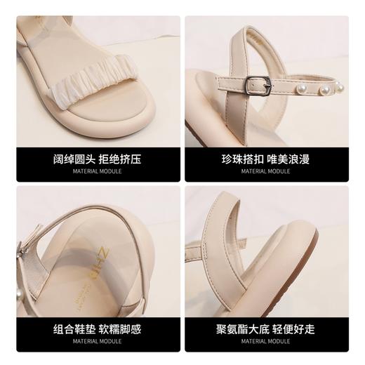 ZHR网纱珍珠凉鞋女2023夏季新款超仙一字带凉鞋甜美温柔气质女鞋 商品图9