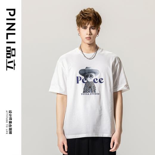 PINLI品立春季新款男士纯棉体恤印花短袖休闲T恤BG231111011 商品图2