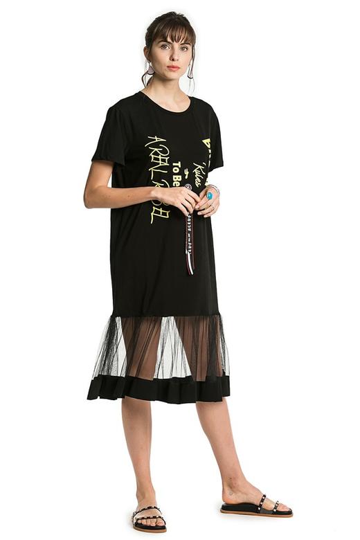 EMC亿美丞 字母印花网纱拼接连衣裙 2132 商品图1