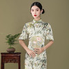复古中国风，夏季新款荷叶袖真丝改良旗袍OY-220207 商品缩略图0