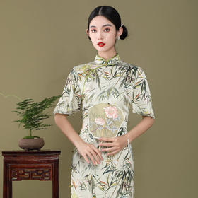 复古中国风，夏季新款荷叶袖真丝改良旗袍OY-220207