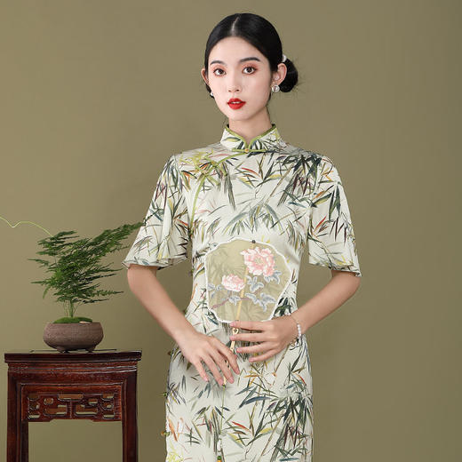 复古中国风，夏季新款荷叶袖真丝改良旗袍OY-220207 商品图0