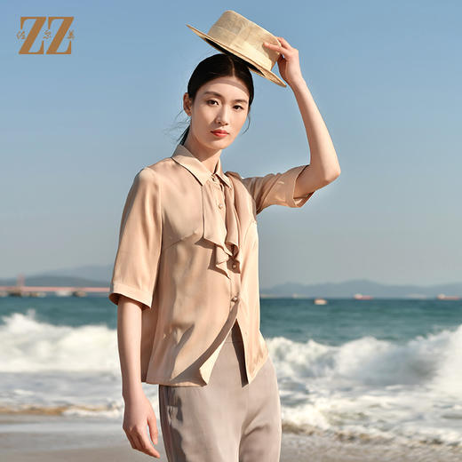 佐尔美夏季新款 桑蚕丝真丝弹力双乔衬衣女E32CS11 商品图1