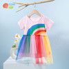 贝贝怡女童彩虹短袖连衣裙女宝宝夏季不规则网纱裙学院风蓬蓬裙 商品缩略图8