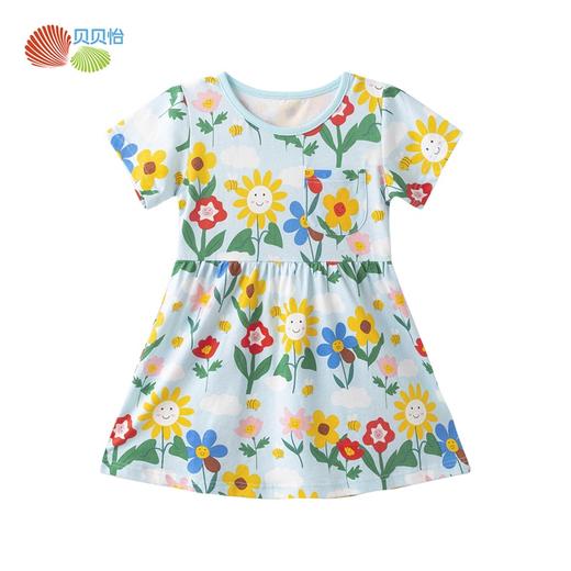 贝贝怡夏季新品女童短袖连衣裙花朵纯棉公主裙女宝宝可爱印花裙子 商品图4