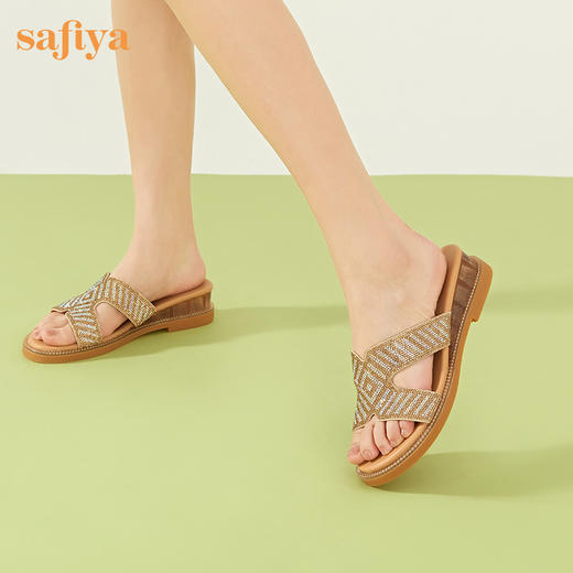Safiya/索菲娅 2023夏季新品假日仙女风钻带水晶跟厚底休闲拖鞋 SF32110044 商品图5