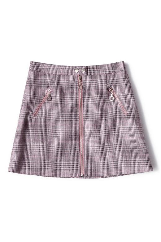 SUMMER & SAGE 紫红色格纹高腰A字半裙 7003 商品图3