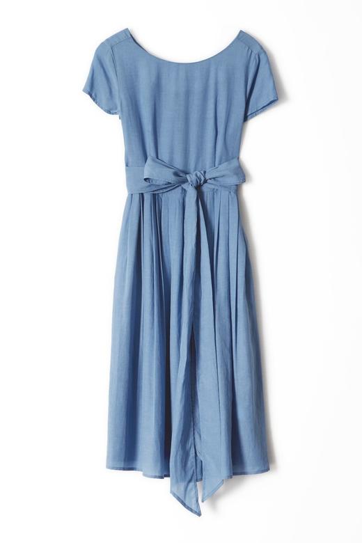 SUMMER & SAGE 蓝色束腰圆领连衣裙 7012 商品图3