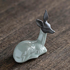 青瓷小鹿茶宠 摆件可养开片陶瓷小鹿茶玩茶道配件创意