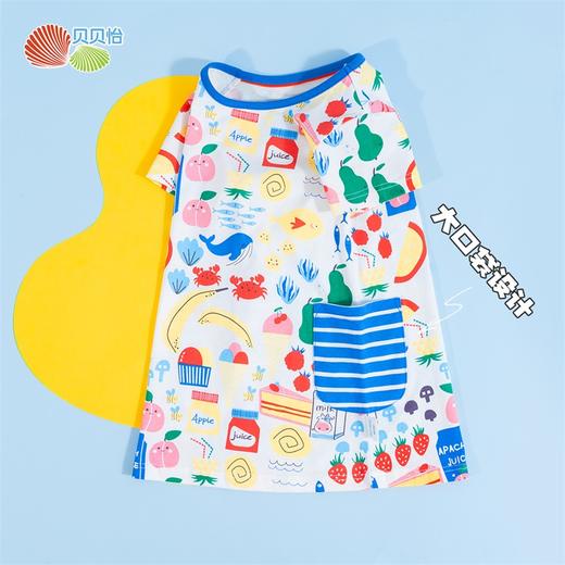 贝贝怡夏季女童轻薄短袖连衣裙卡通印花直筒裙时尚圆领裙子洋气女 商品图2
