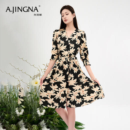 【积分兑换】阿菁娜交叠V领印花连衣裙A28C212050 商品图4