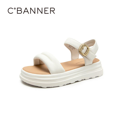 千百度女鞋夏季休闲凉鞋舒软厚底沙滩海边面包凉鞋真皮A23323203 商品图1