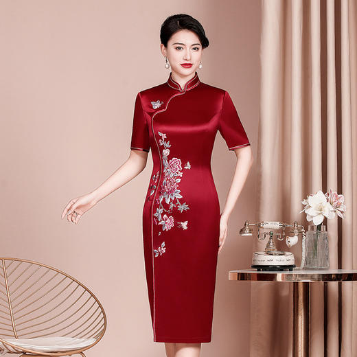 喜婆婆婚宴装显瘦旗袍醋酸缎新款婚礼礼服连衣裙WXG-2021029 商品图3