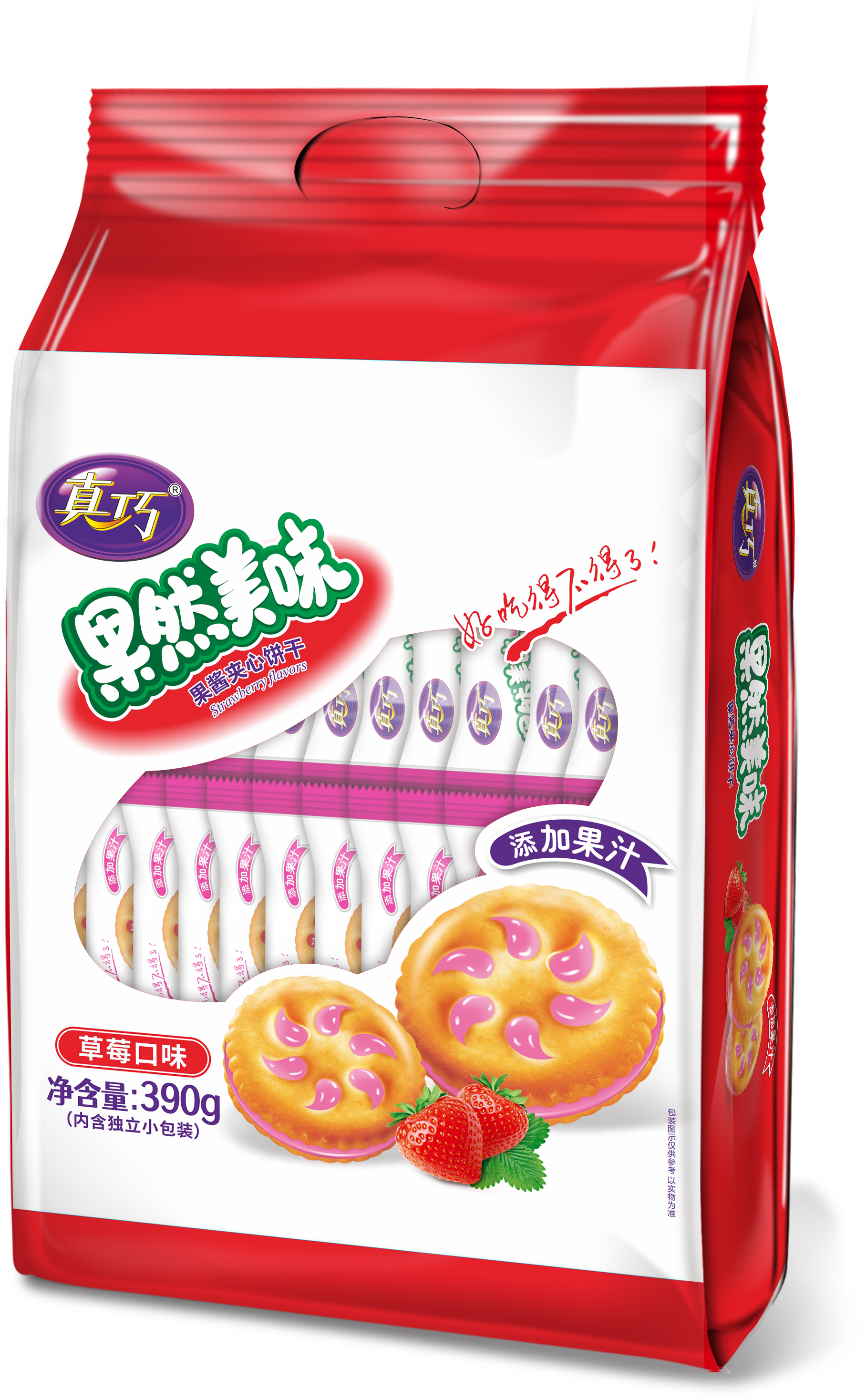 真巧果然美味草莓味夹心饼干390g(6952389221115)