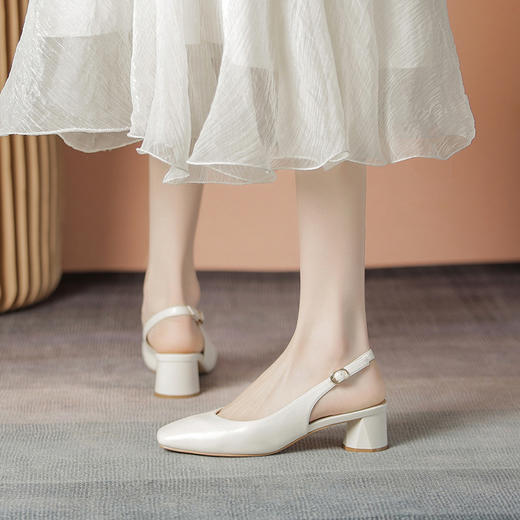 ZHR包头凉鞋百搭方头单鞋女2023新款复古法式粗跟单鞋通勤时尚鞋 商品图4