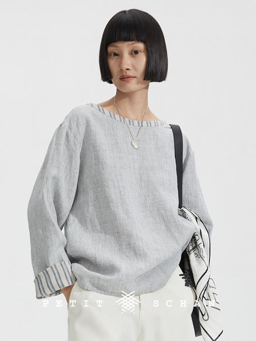 PETIT SCHAN小闪 CLO#256 drizzle 绵绵 法国进口色纺亚麻套头长袖罩衫 商品图0