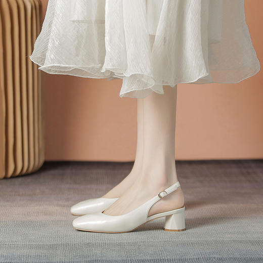 ZHR包头凉鞋百搭方头单鞋女2023新款复古法式粗跟单鞋通勤时尚鞋 商品图5