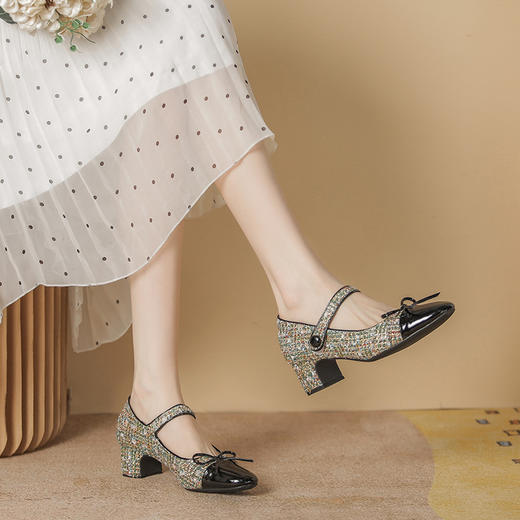 「三款配色！法式小香风」浅口单鞋女2023新款法式小香风玛丽珍粗跟单鞋女法式芭蕾鞋 商品图2