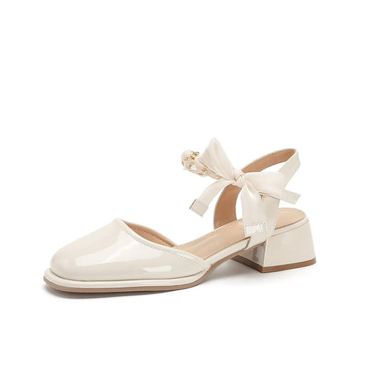 「黑白两色！优雅设计风」玛丽珍凉鞋2023年春夏新款仙女风蝴蝶结粗跟包头后空高跟鞋单鞋女 商品图4