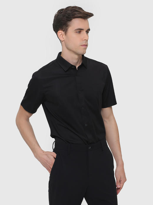 callisto黑色针织混纺意式领衬衫 SRCSS001T 商品图1