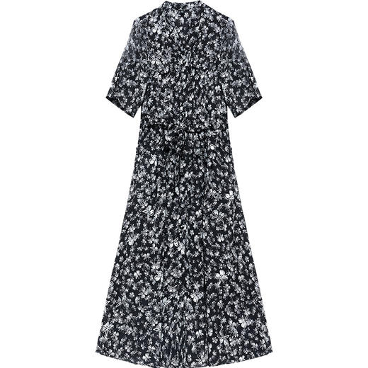 QYM 2B23028-1-L印花简约修身时尚雪纺裙V领休闲连衣裙 商品图4