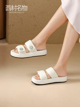 西村名物2023夏季新款外穿厚底凉拖真皮休闲运动沙滩凉鞋女23241