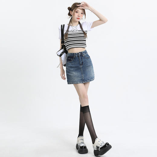 【HEY+JEANS】 季新款A字撞色 包臀短裙 305# 商品图1