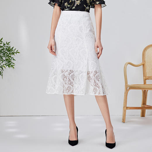 EITIE爱特爱时尚精致优雅法式包臀高腰蕾丝半身裙白色夏季新款B06114 商品图1