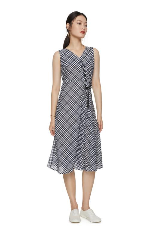 SUMMER & SAGE 绑带设计无袖格纹连衣裙 7045 商品图4