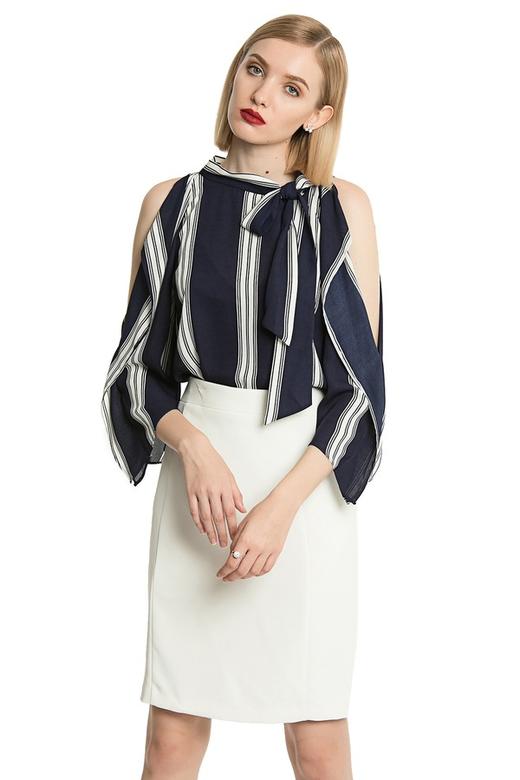 AVA 条纹挖肩系带上衣 2355 商品图0