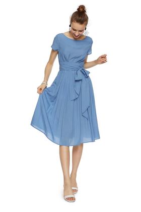 SUMMER & SAGE 蓝色束腰圆领连衣裙 7012