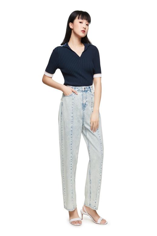 玛丝菲尔·素 拼色V领修身上衣 9001 商品图1